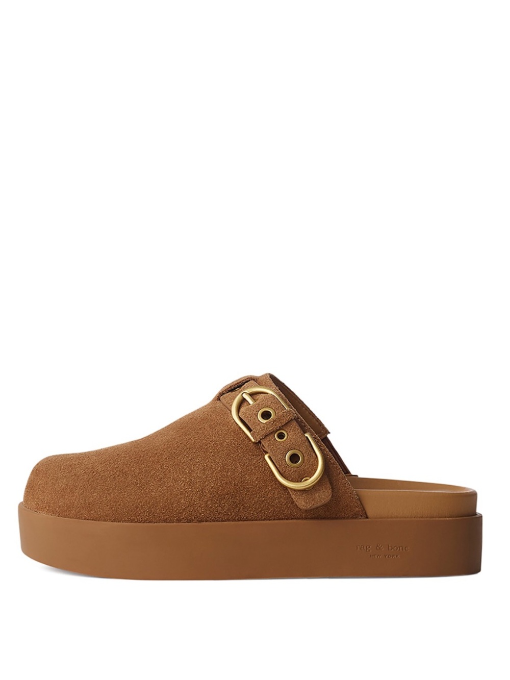 rag & bone Tan Suede Platform Mule with Gold Buckle